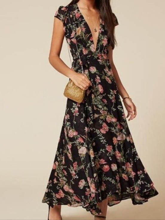 Reformation Dresses & Skirts - Reformation Laura Maxi Floral Wrap Dress - Small - Black